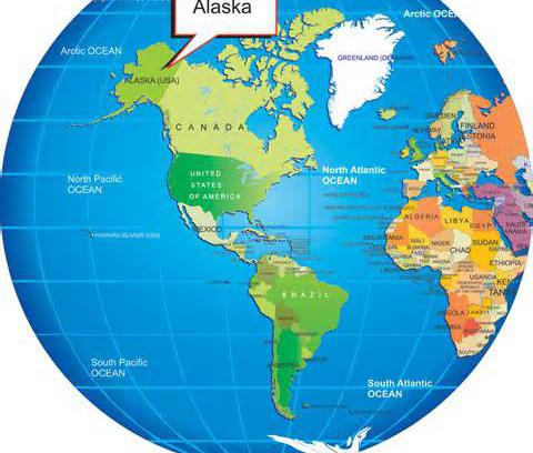 שם על מפת העולם של אלסקה